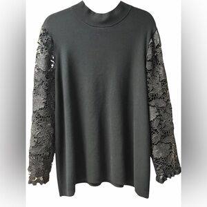 Chico’s Black Knit Top Lace Sleeves Mock Neck - Size 4 - XL-XXL